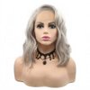 Xiweiya Silver Grey Short Cut Curly Synthetic Lace Front Wigs Bob Hair Curly Lace Wigs Side Parting Heat Resistant Wigs For Women Platinum Gray Wigs 14 inches