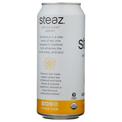 Steaz Organic Iced Teaz, Green Tea with Lemon (Unsweetened), 16-Ounce Cans, 12-Count