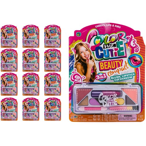 JA-RU Makeup Beauty Color Girl Professional Makeup (12 Sets) Great Party Favors Toys for Girls Makeup Brush Set Eyeshadow Palette 095-12p