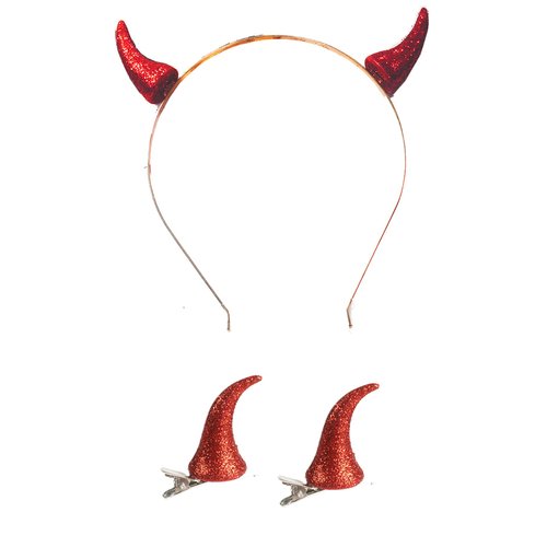 Spenlly 3 Pcs Halloween Devil Horns Headband Hair Clips, Red Devil Horns Devil Costumes for Women Girls, Halloween Party Costume Hair Accessories (A, One size)