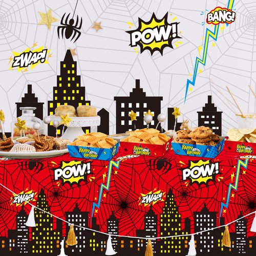 Spider Theme Party Tablecloth 3 PCS, Plastic Disposable Superhero Spider Table Cover for Spider Fans Birthday Party Decorations Supplies, 86.6 x 51.2in