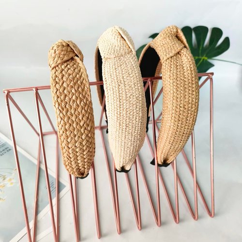 Lvyeer 3 pack Straw Headbands Fashion Rattan Wide Head Band Boho Headband Summer Bohemian Woven Hair Head Bands Hair Band for Woman Girl Hair Accessories