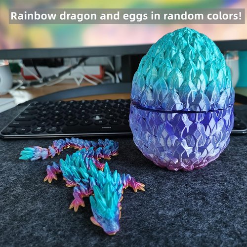 3D Printed 12inch Gemstone Dragon with Egg Dinosaur Christmas Fidget Toy Gifts for Adults Easter Eggs Basket Stuffers (12" gem Dragon with Egg)
