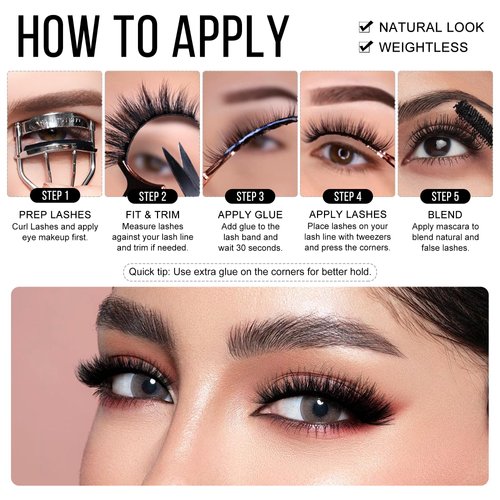 Savannah Silk, Hermosa 3D Mink Lashes, 5-Pair Pack in One Box, Black Cotton Band with Light Eeight Hair, Reusable for 20+ times each pair, Handmade Dramatic Eyelashes, Fluffy D114