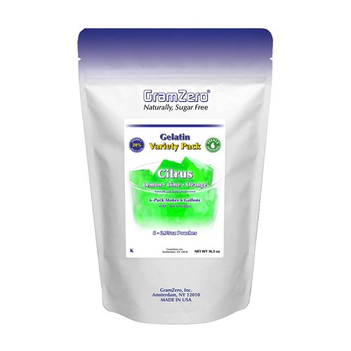 GramZero Citrus Variety (Lemon, Lime, Orange) Sugar Free Gelatin Mix 6-Pack, Low Carb Dessert, Stevia Sweetened