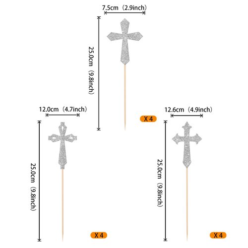 12 Pack Cross Centerpiece Sticks Glitter Baptism Christianity God Bless Table Centerpiece Sticks for Religious Theme First Holy Communion Birthday Party Supplies Silver