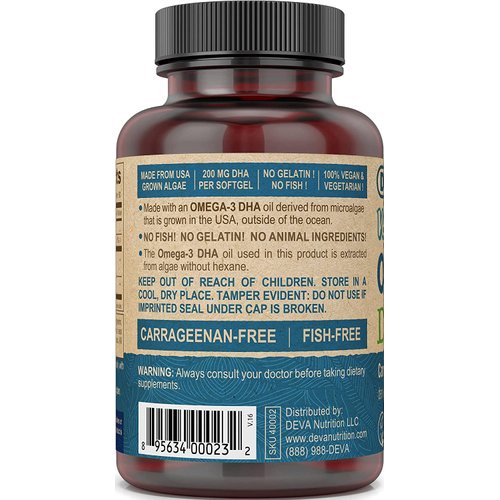 Deva Vegan Omega - 3 DHA - 90 Vegan Softgels - Gluten Free - Dairy Free - Yeast Free - Wheat Free - Vegan