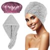 2PCS KIT Microfiber Hair Towel Wrap with Satin Shower Cap – Quick Dry, Anti-Frizz Super Absorbent Turban and Waterproof Reusable Bath Hat for Women, Adjustable Elastic Ideal for Curly and Long Hair