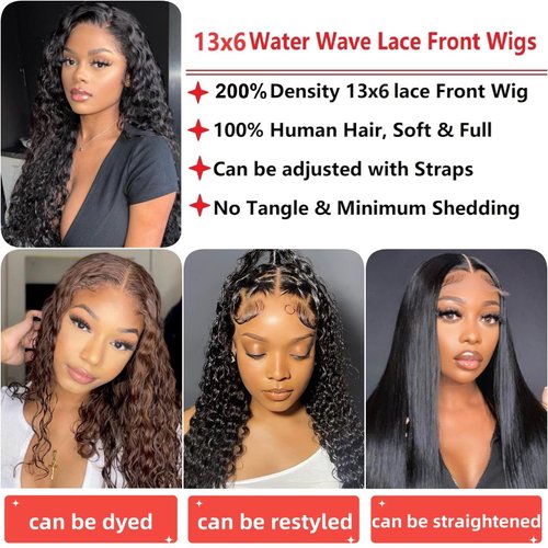 26 Inch Water Wave Lace Front Wigs Human Hair 200% Density 13x6 Wet and Wavy HD Transparent Lace Frontal Wig For Black Women Glueless Wigs Human Hair Pre Plucked with Baby Hair