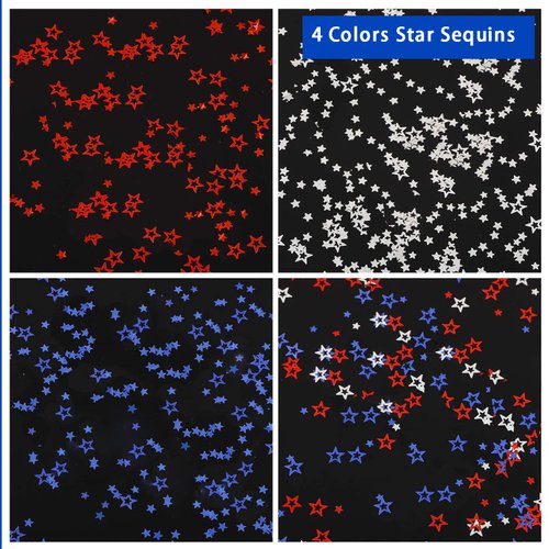 4th of July Star Glitter Independence Day Nail Sequins for Nail Art Decorations, 12 Grids Holographic Red Blue Silver Mixed Star and Hollow Star Shaped Nail Decals for DIY Nail Eye Face Body Decor