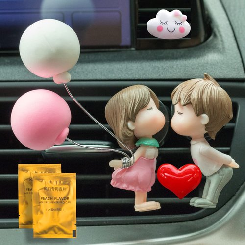 Cute Car Air Fresheners Vent Clip, Outlet Freshener Perfume Clip Aroma Diffuser Decor, Lovely Couple Car Interior Accessories for Women & Girls, Car Decoration with 2 Packets Fragrance Tablets (B)