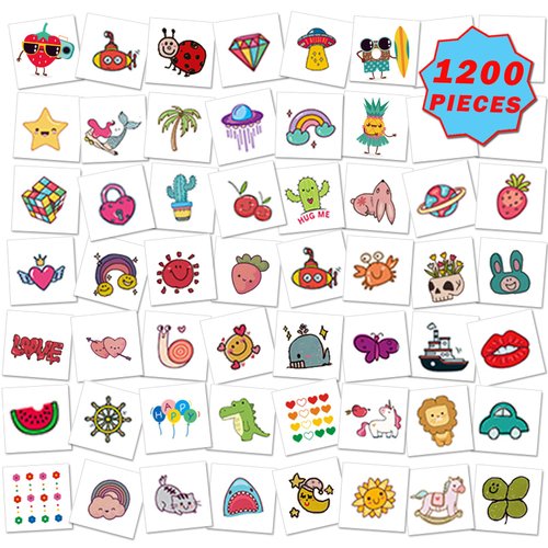 Casciybo 90Sheets (1200 patterns) kids Temporary Tattoos toys ， Fake Cute Colorful Hearts Stars Tattoo Stickers Waterproof for Body Arm Birthday Party Favors Supplies Gifts