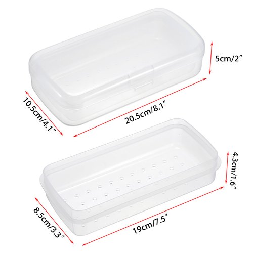 JUXYES Plastic Sterilizing Tray for Nail Art Accessories Tools, Portable Nail Art Tool Sterilizer Tray with Strainer, Fully Transparent Storage Box Organizer for Tweezer, Manicure Tools (Clear)