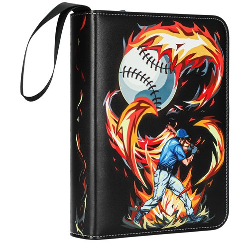 4 Pocket Baseball Card Binder, Trading Card Binder Holder Fits 400 Cards with 50 Sleeves, Sports Card Collection Binder Album Book Case Storage for Boys Girls Toys Gift (Flame 4 Pocket)