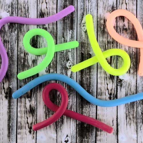 Super Z Outlet Stretchy Jelly String Noodles Thick Rubber Fidget Sensory Toys Set for Calming Relaxing Children Birthday Party Favors and Prizes (24 Count)