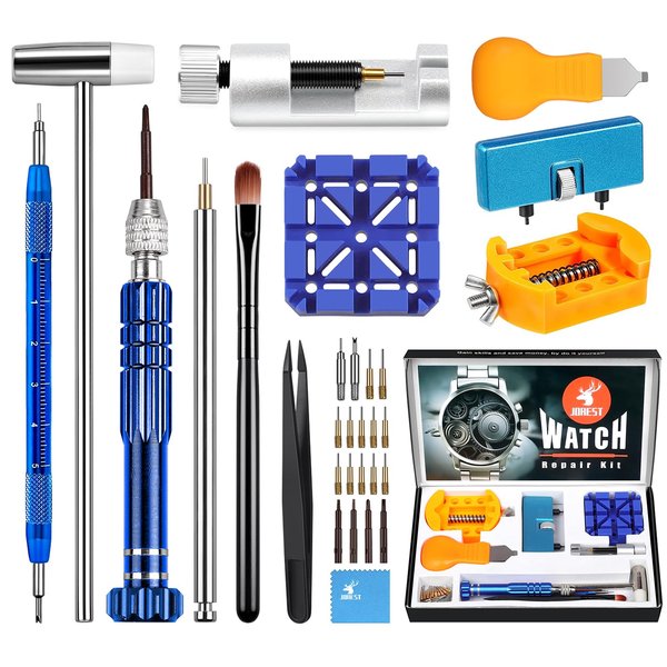 JOREST Watch Repair Kit, for Watch Battery Replacement & Watch Link Removal and Resizing & Watch Opener, Watch Repair Screwdriver Set, Watch Wrench Back Remover, Watch Cleaning, Spring Bar Tool