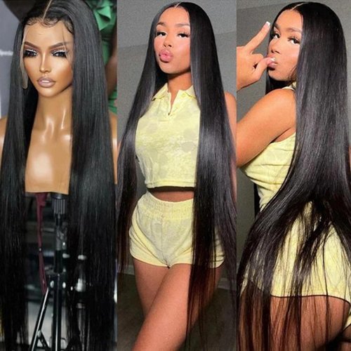 HANSAMU Black Straight Lace Front Wigs Clueless Synthetic Wigs Long Straight Wigs for Black Women...
