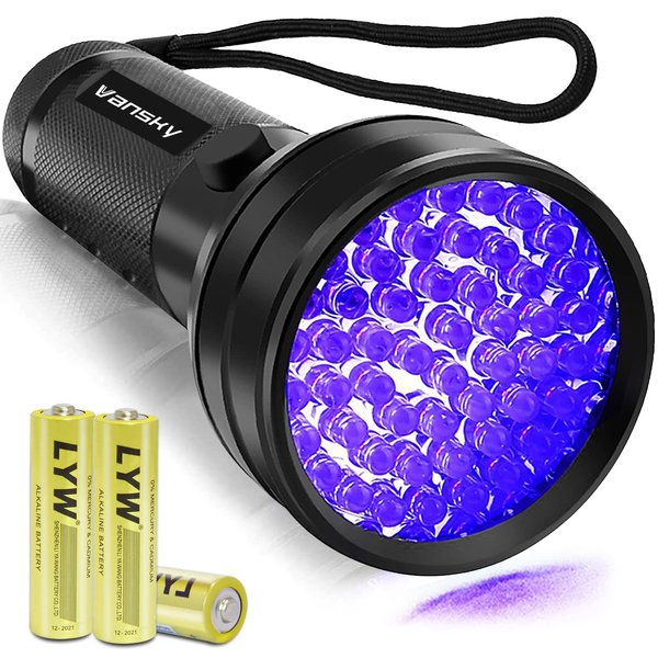 Vansky Black Light UV Flashlight, 2024 Upgraded 51 LED Blacklight Pet Urine Detector for Dog/Cat Urine, Dry Stains, Bed Bug, Matching with Pet Odor Eliminator(Batteries are Included)