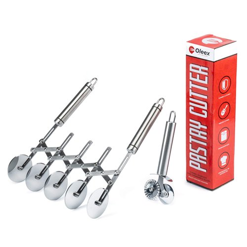 Oleex ‘All-Dough’ Pastry Cutter Set. 5 Wheel Dough Cutter and Dual Fluted Ravioli Cutter Wheel/Pizza Cutter Wheel! Versatile Brownie Cutter, Pasta Maker, Noodle Cutter, Stainless Steel Pizza Slicer