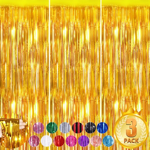 Forlvwoon 3.3x8.3Ft Foil Fringe Backdrop Curtains Tinsel Streamers Birthday Party Decorations Fri...