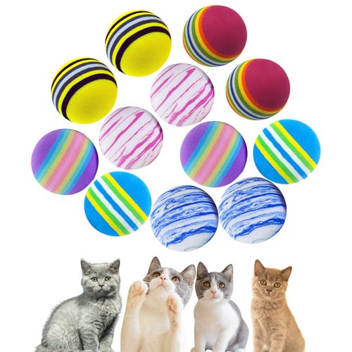 BLMHTWO 12PCS Cat Toy Balls, Pet Rainbow EVA Foam Balls 1.65inch Lightweight Colorful Cat Balls Scratching Interactive Chaser Teaser for Cats Puppy Kitty Kitten Pets (6 Colors)