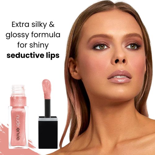 nude envie Lip Gloss - Certified Vegan Lipgloss Cruelty-Free and Paraben Free - Enriched Peptides, Vitamin E and Jojoba Oil (Affection)