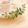 Teyglen Crystal Bride Wedding Hair Comb Bridal Green Rhinestone Side Comb Dainty Black Blue Red Hair Pieces Bridal Headpieces Hair Accessories for Women Bride Girls(Gold-Green)