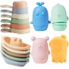 AMCHSURI Bath Toys for Kids Ages 1-3, 15 PCS Mold Free Toddler Bath Toys for 2-4 Bathtub Water Table Pool Toys Stackable Boats and Spoons and Silicone Bath Toy for Babies 6-12 Months