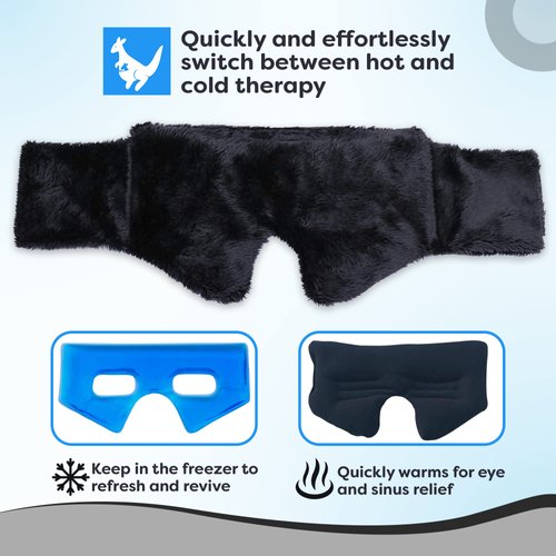 Huggaroo Gem | Super Plush Heated Eye Mask and Sleep Mask with Gel Ice Pack – Stocking Stuffer – Soft, Washable Cover - Black