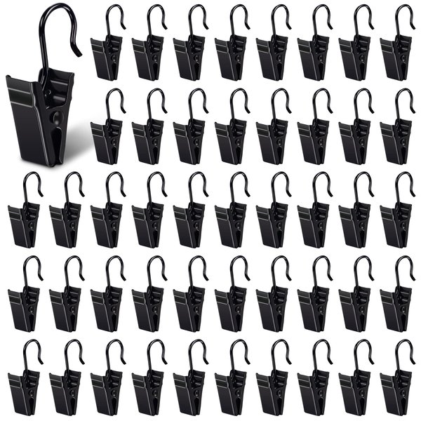 Curtain Clips with Hook, 100 Pack Small Metal Hangers for Outdoor Camp Tent Decor Vendor Booth Display Awning Light Party Art Photos Tablecloth, Black