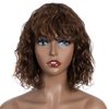 FASHION IDOL Bob Curly Human Hair Wig with Bangs for Black Women 10" Deep Wave Brazilian Virgin Human Hair Short Brown Water Wave Wig 150% Density