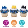 DecoPac Batman Dark Knight Rings, Glow In The Dark Batman Cupcake Decorations, Bat Signal Cake Toppers in Black, Yellow, Blue - 24 Pack