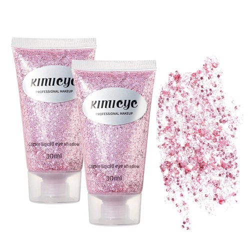 Body Glitter Makeup Set, 2Pcs Mermaid Sequins Face Glitter Gel Makeup for Body, Hair, Face, Nail, Eyeshadow, Long Lasting Waterproof Liquid Glitter Gel Total 10 Colors Available (#4 Pink, 2PCS)
