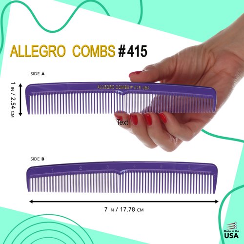 Allegro Combs #415 Combs for Women, 7 Inches Combs for Men, Parting Comb, Hair Comb, Comb for Men 3 Count (Purple)