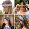 HAIMEIKANG Hippie Hair Bandanas Headbands for Women Boho Headband Knit Hair Bands Floral Head Wrap for Girls(Black+White+Gray)