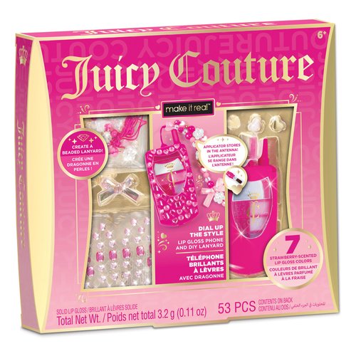 Make It Real Juicy Couture Lip Gloss Dial Up The Style Phone & DIY Lanyard - 7 Strawberry-Scented Lip Gloss Colors, Create Beaded Lanyard & Decorate with Gems for Girls Ages 6+