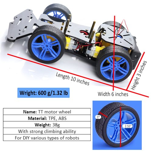 LK COKOINO for Arduino Robot Car Kit, 4WD Smart Robot Car Chassis Kit with Motors, Wheels and Battery Case for Arduino R3 R4/ Leonardo/Raspberry Pi 5/4B/3B+/3B/2B/1B+ Robot Building