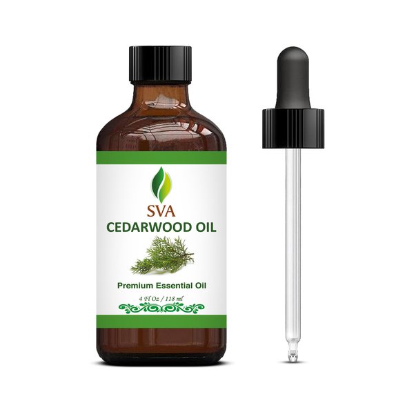 SVA Cedarwood Essential Oil – 4 Fl Oz – 100% Natural Cedar Juniperus Mexicana Oil - for Diffuser, Hair Care, Face, Skin Care, Aromatherapy, Scalp and Body Massage, Soap and Candles – with Dropper