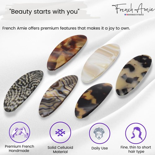 French Amie Oval Mini Silver Grey Opera Tokyo White Tokyo Amber Brown Ivory Set of 6 Onyx Handmade Celluloid Hair Clip Barrette for Girls (2.5 inch)