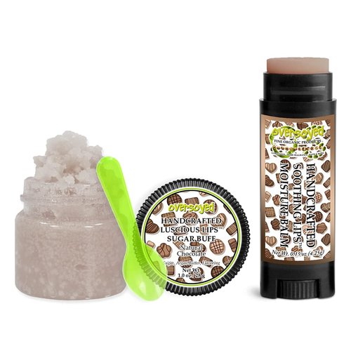 Natural Chocolate Soothing & Luscious Lips by OverSoyed Exfoliator & Chapped Lip Repair Lip Care Combo | Artisan Handcrafted to Order Rich Creamy Milk Chocolate Flavored Exfoliating Sugar Lip Scrub & Lip Moisturizer Balm Gift Set