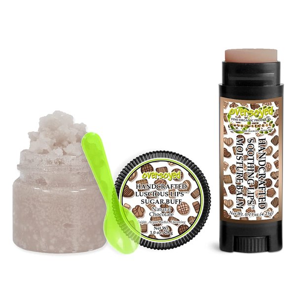 Natural Chocolate Soothing & Luscious Lips by OverSoyed Exfoliator & Chapped Lip Repair Lip Care Combo | Artisan Handcrafted to Order Rich Creamy Milk Chocolate Flavored Exfoliating Sugar Lip Scrub & Lip Moisturizer Balm Gift Set