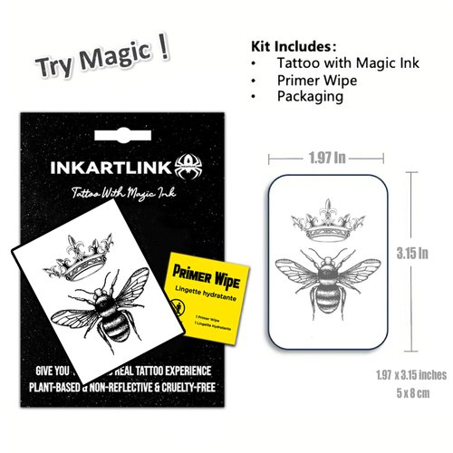 INKARTLINK Temporary Tattoos, Semi Permanent Tattoos Adult Art Designs Waterproof Temporary Tattoos Party Favors Tattoo Stickers Realistic, No Adhesive, Lasts 1-2 Weeks (Queen Bee)