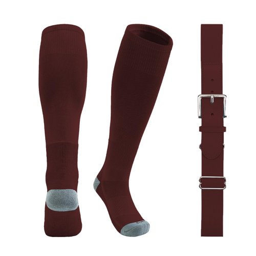 QBK Toddler Baseball Socks And Belt Youth Softball Tee Ball Combo Set for Boy Girl (1 Pairs of Socks & 1 Belt) Maroon 2-4T