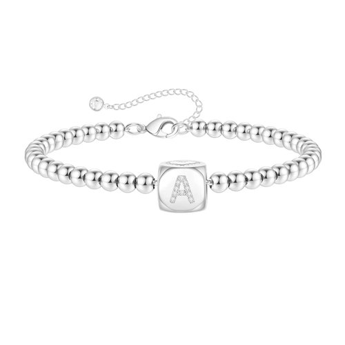 Yoosteel Dainty Silver Initial Bracelets for Women Jewelry Gifts, 14K White Gold Filled Initials A Bracelets Letter Charm Bracelet Minimalist Silver Bead Initial Bracelets for Women Jewelry Gifts