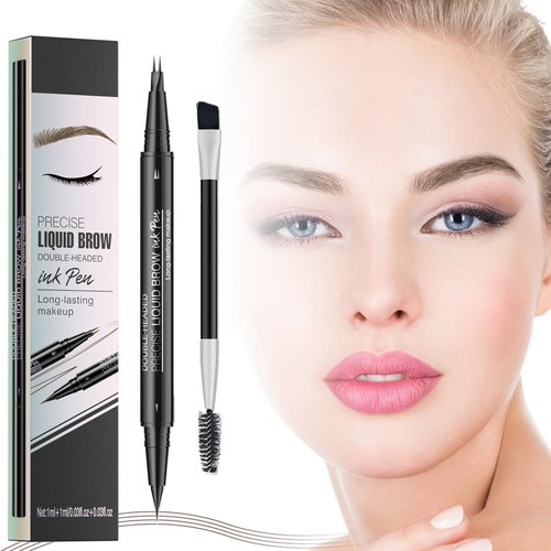 Eyebrow Pen, 2-in-1 Dual-Ended Eyebrow Pencil, Microblading Brow Pencil with Dual-ended Eyebrow Brush, Eye Brow Pencils for Women, Create Natural Eyebrows, Long Lasting (dark brown)