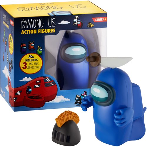 P.M.I. Among Us Action Figure | One of Four 6.7-Inch-Tall Collectibles | Among Us Toys and Playable Mini Toys | Blue Ghost in The Chop-Chop Shiny Knife Hat with Hidden Hat and Hands | Kids’ Toys