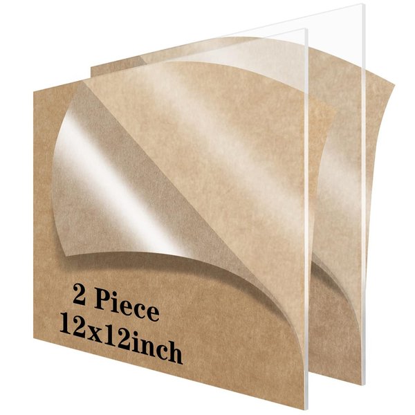 2 Pieces 12x12 Acrylic Sheet, 1/8”Thick (3mm) Clear plexiglass Sheet, for Sign,Craft, Photo Frame, DIY Display Projects…