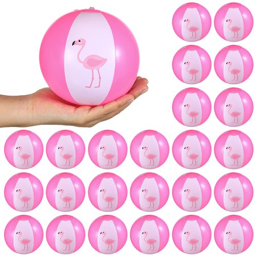 Jexine 24 Pcs Mini Beach Balls Flamingo Party Pack, 5 Inch Inflatable Pink Beach Ball Flamingo Toy in Bulk for Teens Adults Pool Luau Party Supplies Decorations