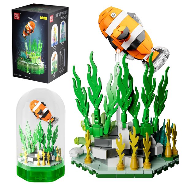 Mould King Underwater World Fish Building Block Set with Music Display Box Sea Creatures Building Blocks Kit Collectible Ocean Animal Educational Toys for Kids Boys Girls Age 8+, 10102