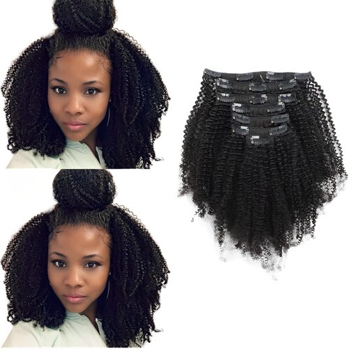 ABH AMAZINGBEAUTY HAIR Afro Coily Clip in Hair Extensions Real Human Hair 4B and 4C Double Wefts Remy Coily Clip ins for African Americans 120 Grams 7pcs 17 Clips, 1B Natural Black 20 Inch